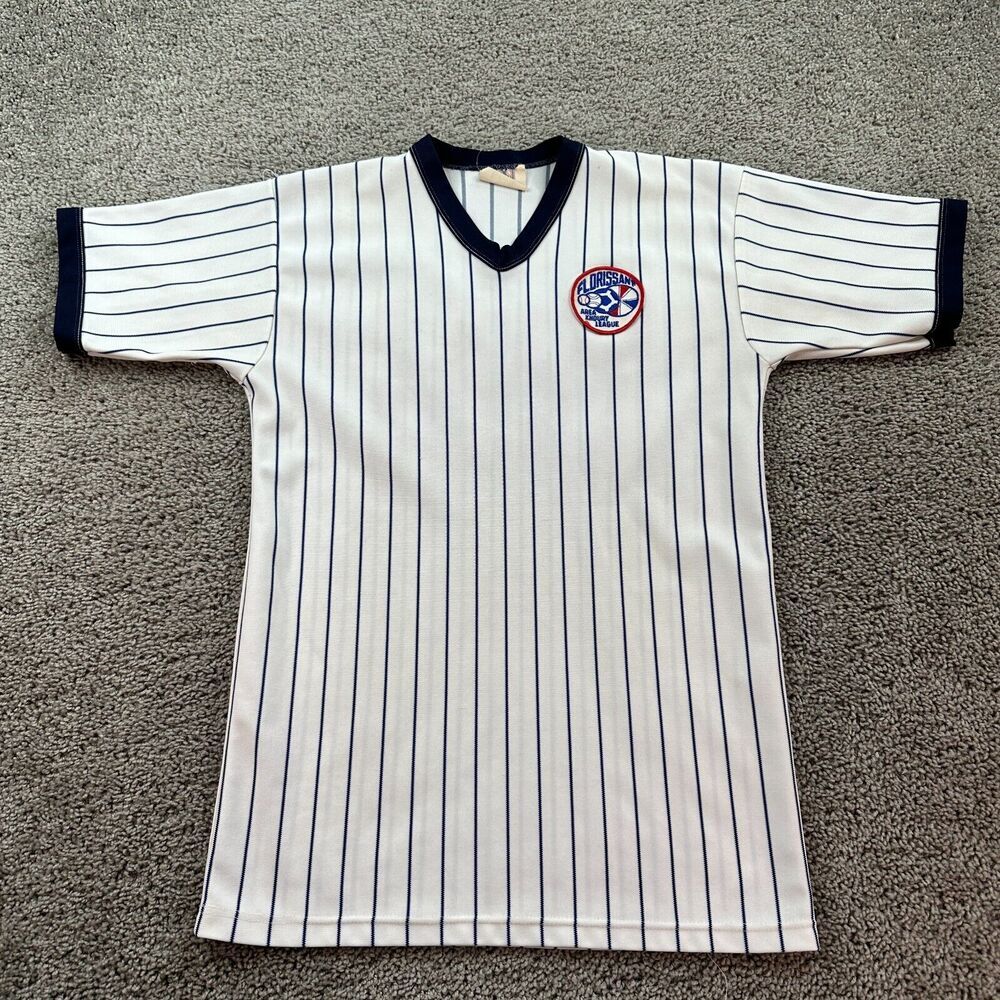 VINTAGE Florissant Khoury League Jersey Mens M White Blue Post Short Sleeve